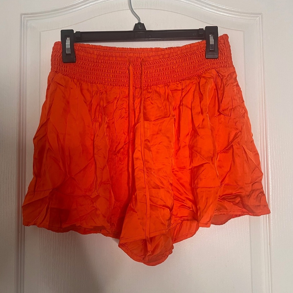 Aerie Womens Smocked Waist Pull On Shorts Orange Drawstring Relaxed Size Medium